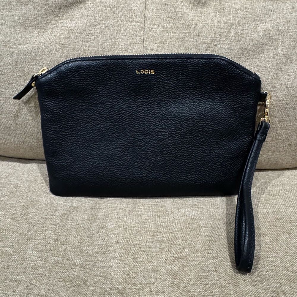 Lodis Black Dustine Eifel Pebbled Leather Wristlet Purse Clutch Bag